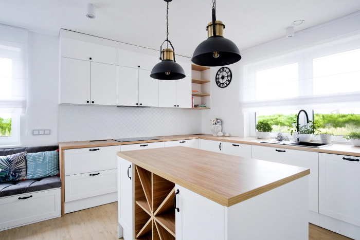 kitchen revolutions renovation white hexagon large kitchen gray countertops