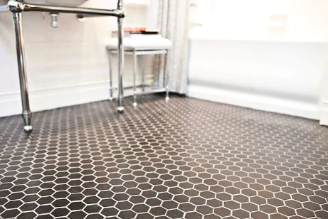 Floor tiles black ceramic hexagon tiles with white grout